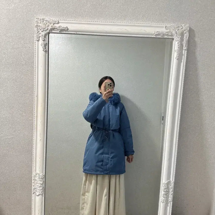 [BUNJANG] Long Padded Jacket with Detachable Fur / 새상품 2컬러 안감 밍크 털 퍼 탈부착 롱 패딩 허리 스트링 55-77