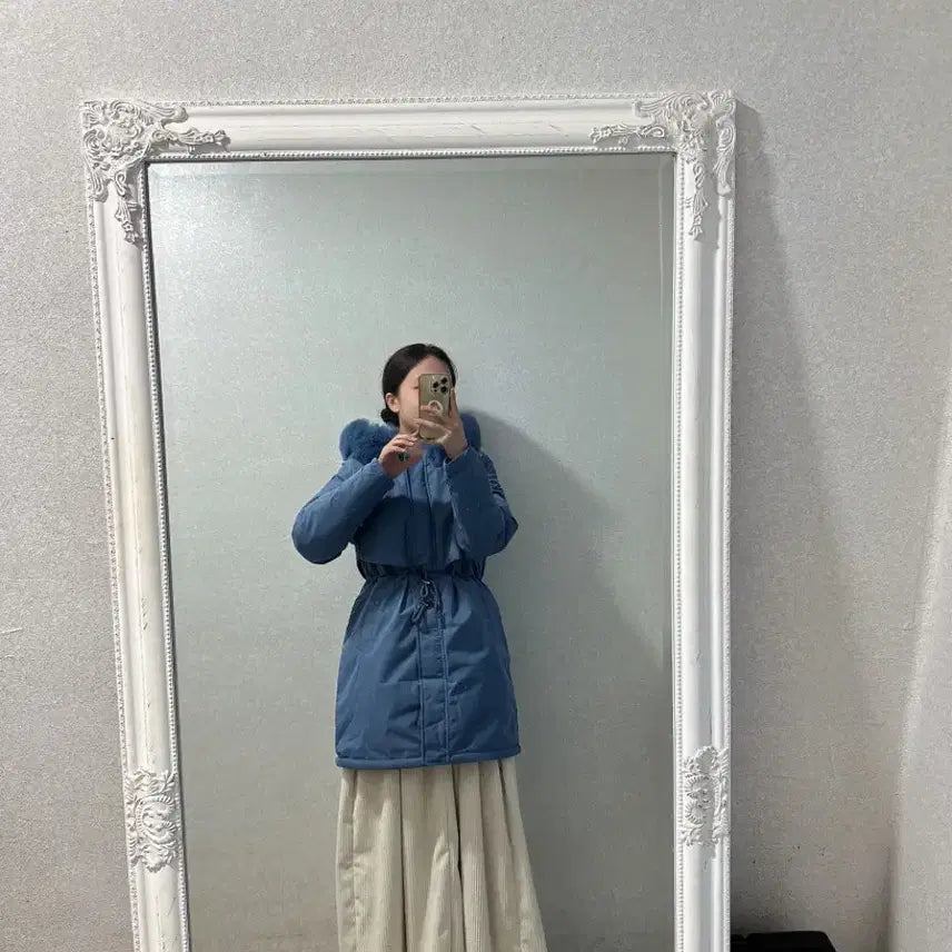 [BUNJANG] Long Padded Jacket with Detachable Fur / 새상품 2컬러 안감 밍크 털 퍼 탈부착 롱 패딩 허리 스트링 55-77
