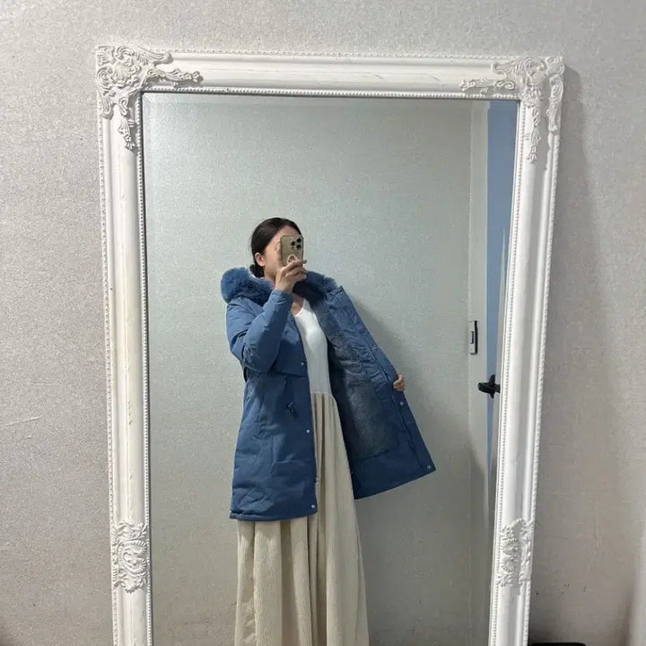 [BUNJANG] Long Padded Jacket with Detachable Fur / 새상품 2컬러 안감 밍크 털 퍼 탈부착 롱 패딩 허리 스트링 55-77