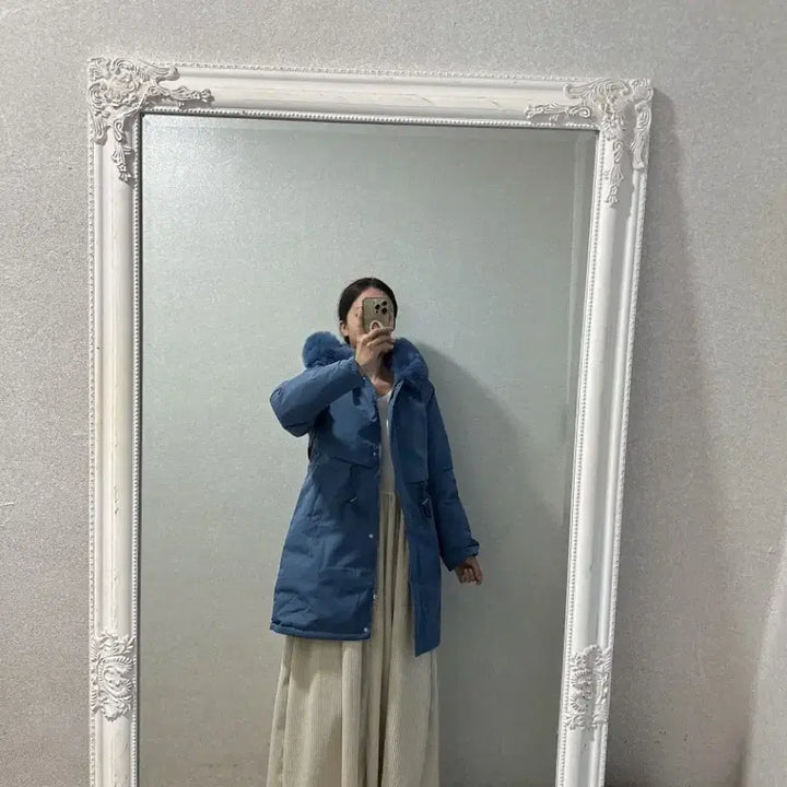 [BUNJANG] Long Padded Jacket with Detachable Fur / 새상품 2컬러 안감 밍크 털 퍼 탈부착 롱 패딩 허리 스트링 55-77