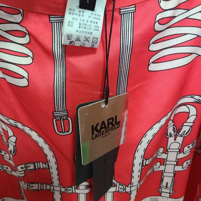 [BUNJANG] Karl Lagerfeld Scarf Pattern Midi Skirt / 칼 라거펠트 레드 스카프 패턴 스커트