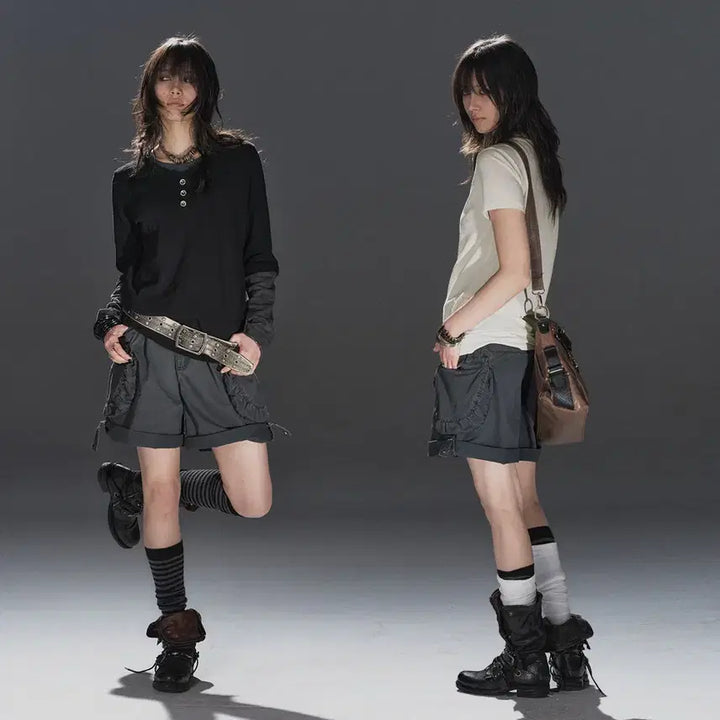 [BUNJANG] WearAndtear Roll-up Cargo Shorts / wearAndtear 롤업 리벳 카고 스트릿 코튼 5부 팬츠