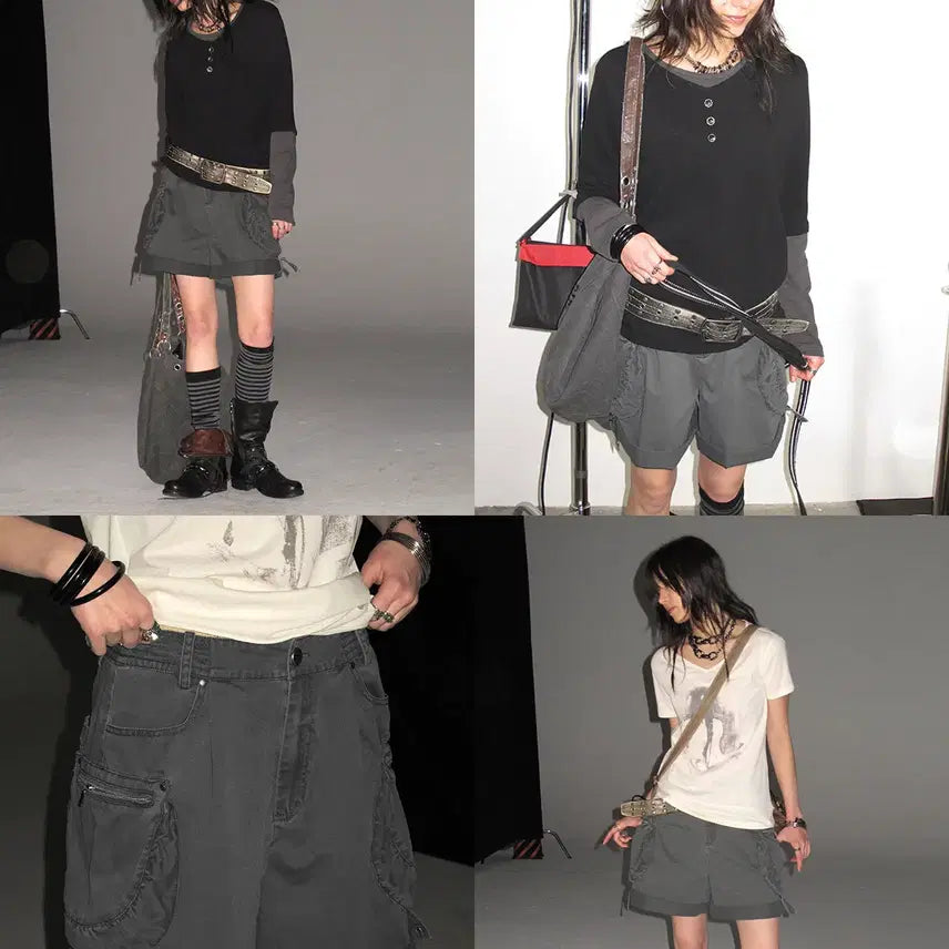 [BUNJANG] WearAndtear Roll-up Cargo Shorts / wearAndtear 롤업 리벳 카고 스트릿 코튼 5부 팬츠