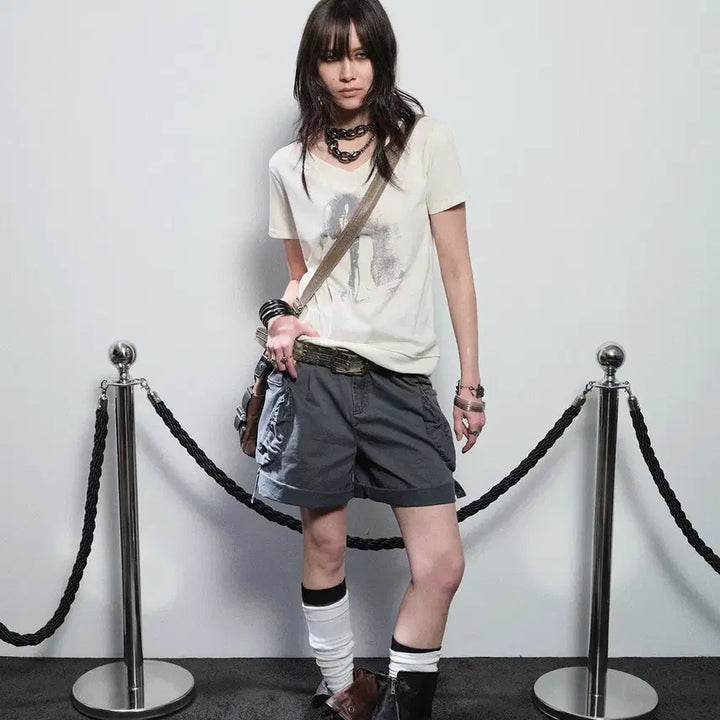 [BUNJANG] WearAndtear Roll-up Cargo Shorts / wearAndtear 롤업 리벳 카고 스트릿 코튼 5부 팬츠