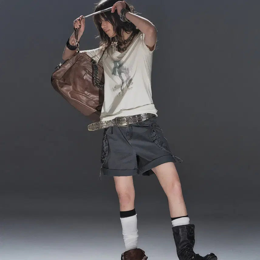 [BUNJANG] WearAndtear Roll-up Cargo Shorts / wearAndtear 롤업 리벳 카고 스트릿 코튼 5부 팬츠