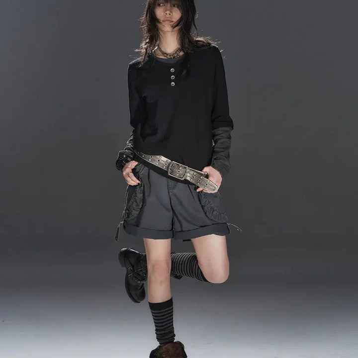 [BUNJANG] WearAndtear Roll-up Cargo Shorts / wearAndtear 롤업 리벳 카고 스트릿 코튼 5부 팬츠
