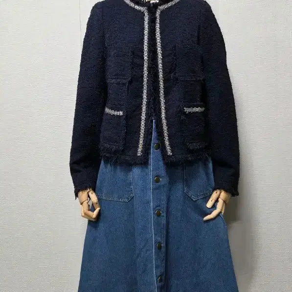 [BUNJANG] ZARA Tweed Navy Jacket S / 자라 트위드 네이비 자켓 S