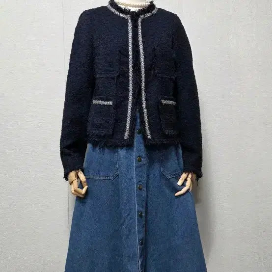 [BUNJANG] ZARA Tweed Navy Jacket S / 자라 트위드 네이비 자켓 S