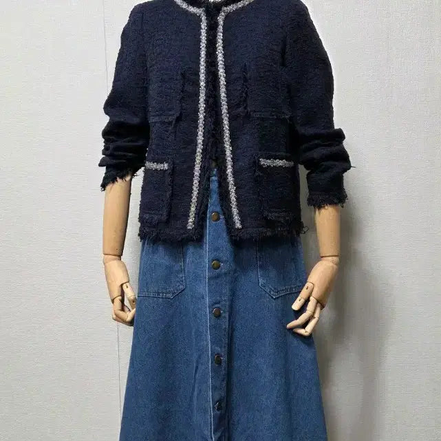 [BUNJANG] ZARA Tweed Navy Jacket S / 자라 트위드 네이비 자켓 S
