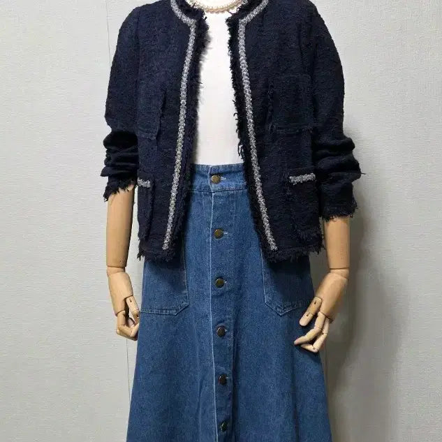 [BUNJANG] ZARA Tweed Navy Jacket S / 자라 트위드 네이비 자켓 S