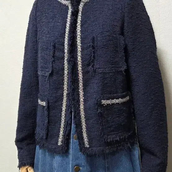 [BUNJANG] ZARA Tweed Navy Jacket S / 자라 트위드 네이비 자켓 S