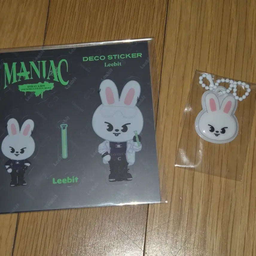 [BUNJANG] Stray Kids Lee Know Rabbit Sticker &amp; Epoxy Keyring Bundle Set / [일괄] 스트레이키즈 리노 리빗 스티커 에폭시 키링