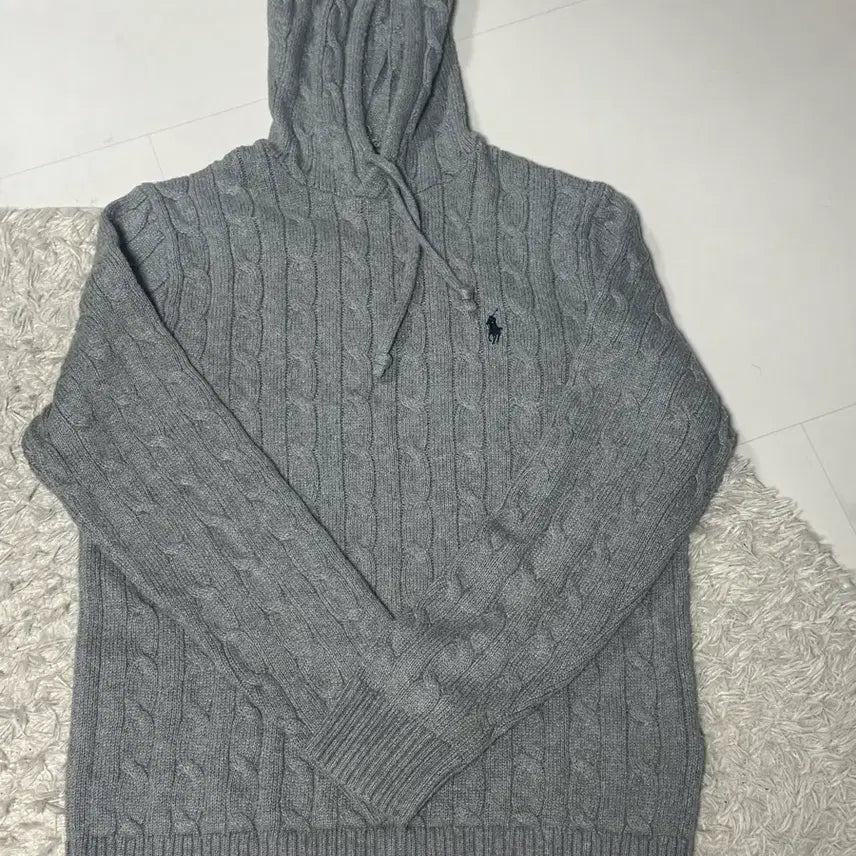 [BUNJANG] Polo Ralph Lauren Cable Knit Hoodie Gray / 폴로 랄프로렌 케이블 니트 후드티 그레이