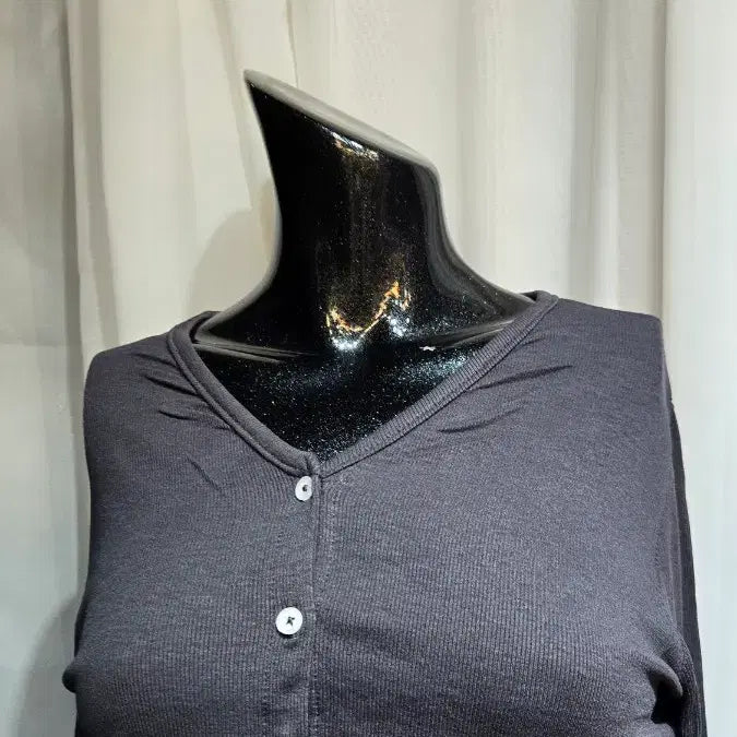 [BUNJANG] V-Neck Charcoal Ribbed Short Cardigan / 손가락워머 브이넥 차콜 골지 쇼트 가디건