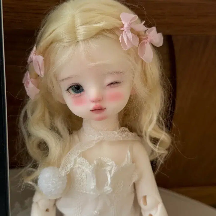 [BUNJANG] USD Size Blonde Wig with Ribbon / 구체관절인형 금발 리본 장식 usd 가발