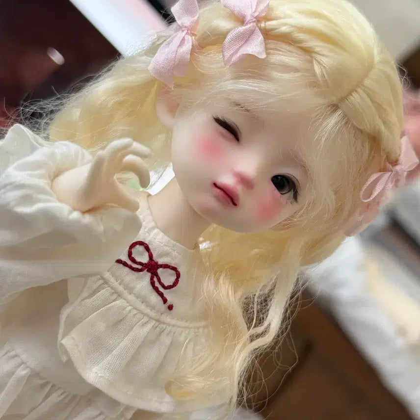 [BUNJANG] USD Size Blonde Wig with Ribbon / 구체관절인형 금발 리본 장식 usd 가발
