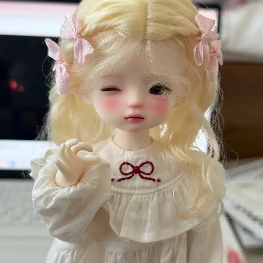 [BUNJANG] USD Size Blonde Wig with Ribbon / 구체관절인형 금발 리본 장식 usd 가발