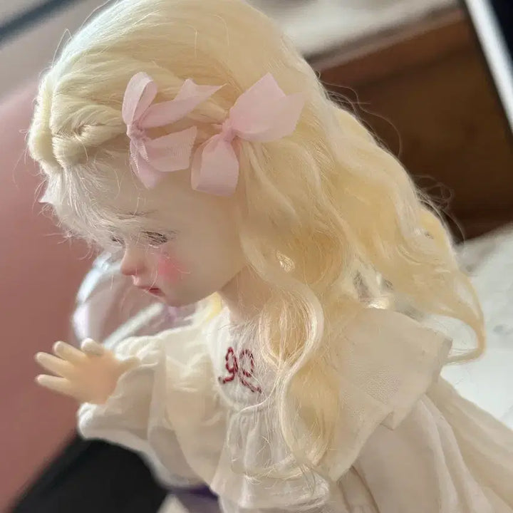 [BUNJANG] USD Size Blonde Wig with Ribbon / 구체관절인형 금발 리본 장식 usd 가발
