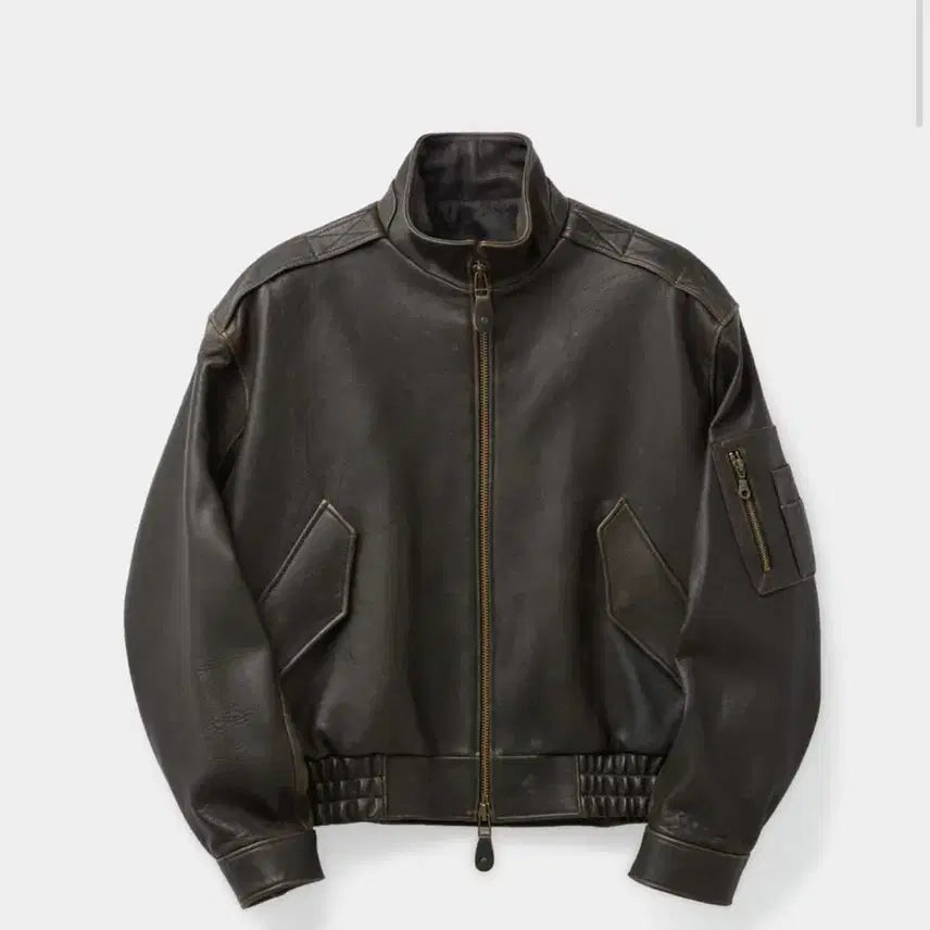 [BUNJANG] Cour Vintage Shelter Neck Leather Jumper (Dark Brown) / 쿠어 빈티지 쉘터 넥 카라 레더 점퍼 ( 다크브라운 )