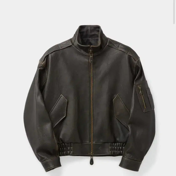 [BUNJANG] Cour Vintage Shelter Neck Leather Jumper (Dark Brown) / 쿠어 빈티지 쉘터 넥 카라 레더 점퍼 ( 다크브라운 )