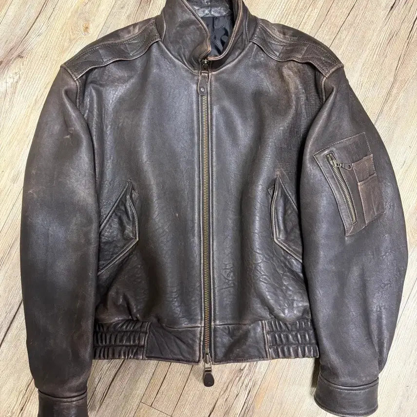 [BUNJANG] Cour Vintage Shelter Neck Leather Jumper (Dark Brown) / 쿠어 빈티지 쉘터 넥 카라 레더 점퍼 ( 다크브라운 )