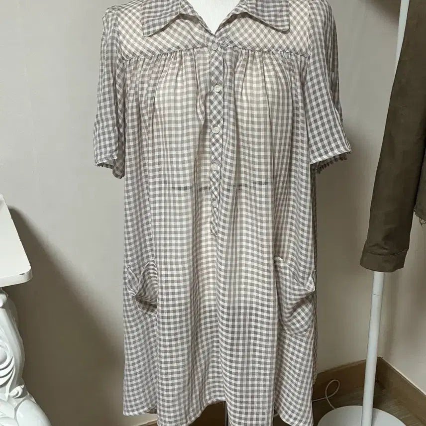 [BUNJANG] Brown Checkered Shirt Dress / 브라운 체크 셔츠 원피스