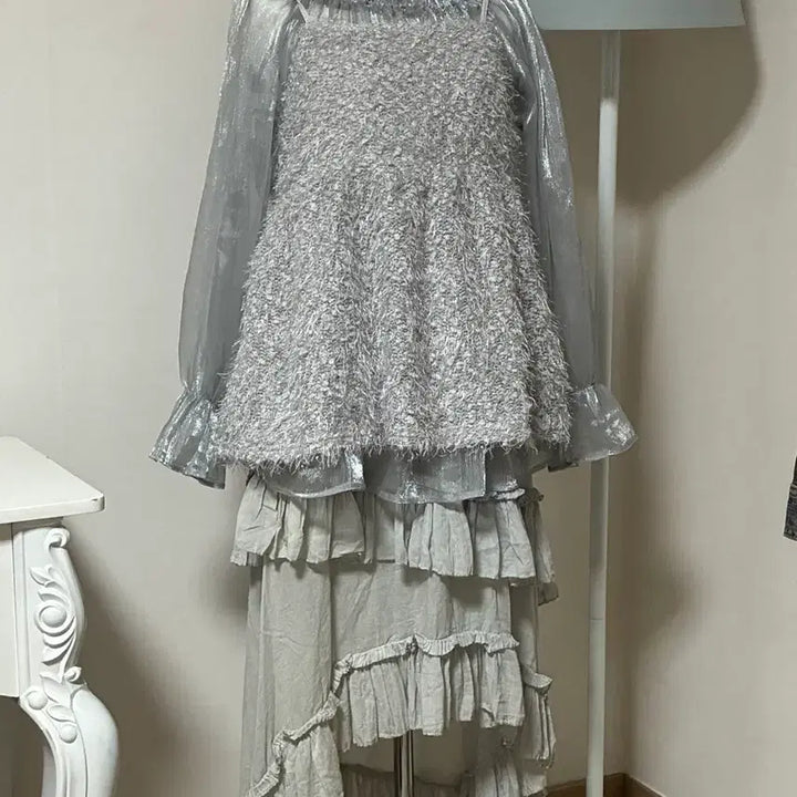 [BUNJANG] Gray Blouse &amp; Bustier Set / 그레이 블라우스 뷔스티에 세트