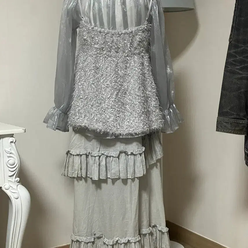 [BUNJANG] Gray Blouse &amp; Bustier Set / 그레이 블라우스 뷔스티에 세트