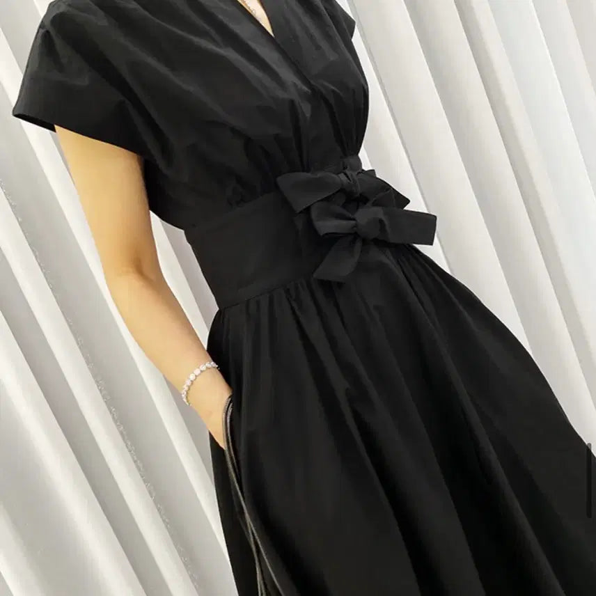 [BUNJANG] Erinblack R2W Shirring Ribbon Long Dress / 에린블랙 알투더블유 롱원피스