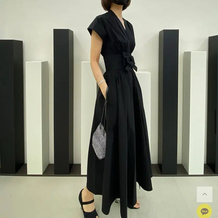 [BUNJANG] Erinblack R2W Shirring Ribbon Long Dress / 에린블랙 알투더블유 롱원피스