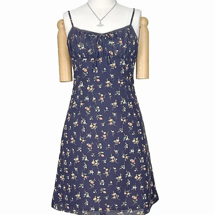 [BUNJANG] Vintage Lace Ribbon Mini Dress / 일본빈티지 미니레이스리본셔링 끈나시원피스청보라퍼플 모리걸하구미룩갸루y2k