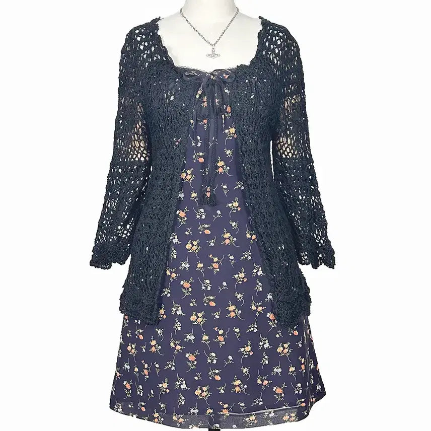 [BUNJANG] Vintage Lace Ribbon Mini Dress / 일본빈티지 미니레이스리본셔링 끈나시원피스청보라퍼플 모리걸하구미룩갸루y2k