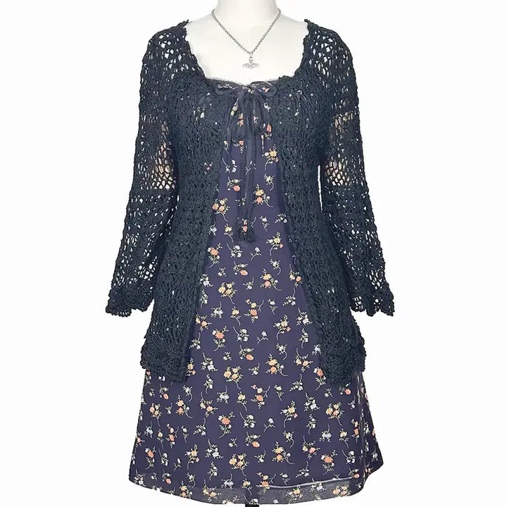 [BUNJANG] Vintage Lace Ribbon Mini Dress / 일본빈티지 미니레이스리본셔링 끈나시원피스청보라퍼플 모리걸하구미룩갸루y2k