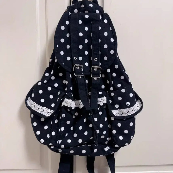 [BUNJANG] Hagumi Vintage Dot Lace Three-Pocket Backpack / 일본 빈티지 모리걸 하구미 도트 레이스 쓰리포켓 백팩 모리 가방
