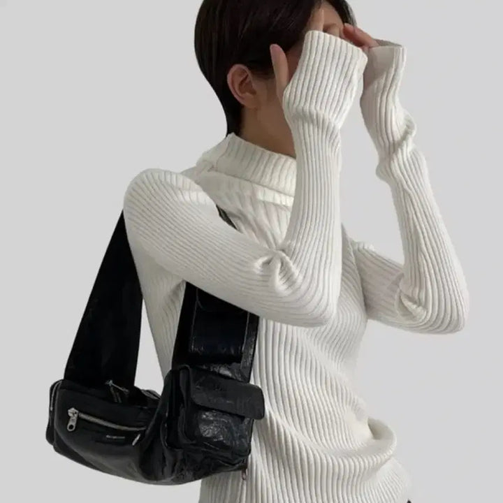 [BUNJANG] Autumn Handwarmer Ribbed Knit Turtleneck Sweater / 어텀 핸드워머 터틀넥 골지니트