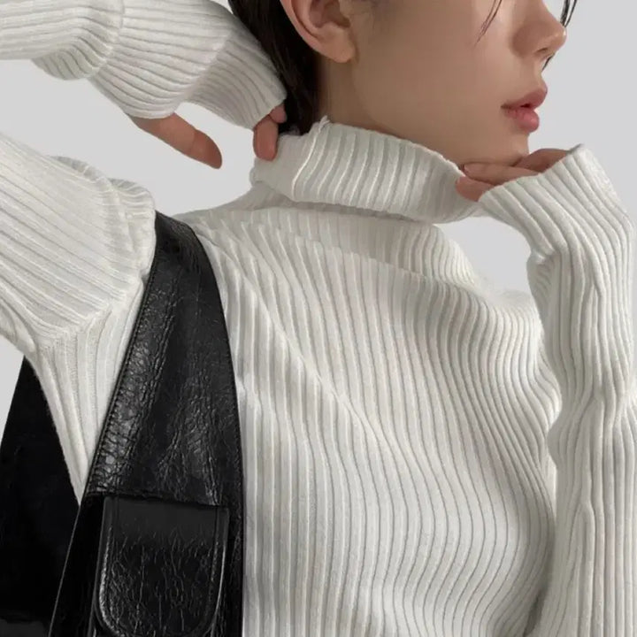 [BUNJANG] Autumn Handwarmer Ribbed Knit Turtleneck Sweater / 어텀 핸드워머 터틀넥 골지니트