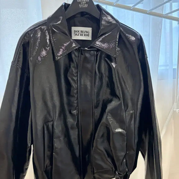 [BUNJANG] Shiny Leather Collar Jacket / 유광 레더 카라자켓