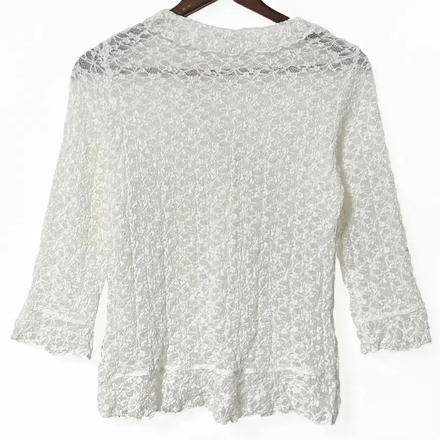 [BUNJANG] Rosa Cherry Lace Ruffle Shiring Cardigan Jacket Ivory / 일본빈티지 로사체리 레이스러플셔링가디건자켓아이보리 모리걸하구미룩갸루y2k