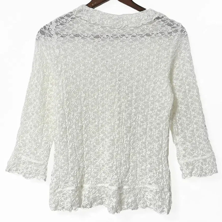 [BUNJANG] Rosa Cherry Lace Ruffle Shiring Cardigan Jacket Ivory / 일본빈티지 로사체리 레이스러플셔링가디건자켓아이보리 모리걸하구미룩갸루y2k