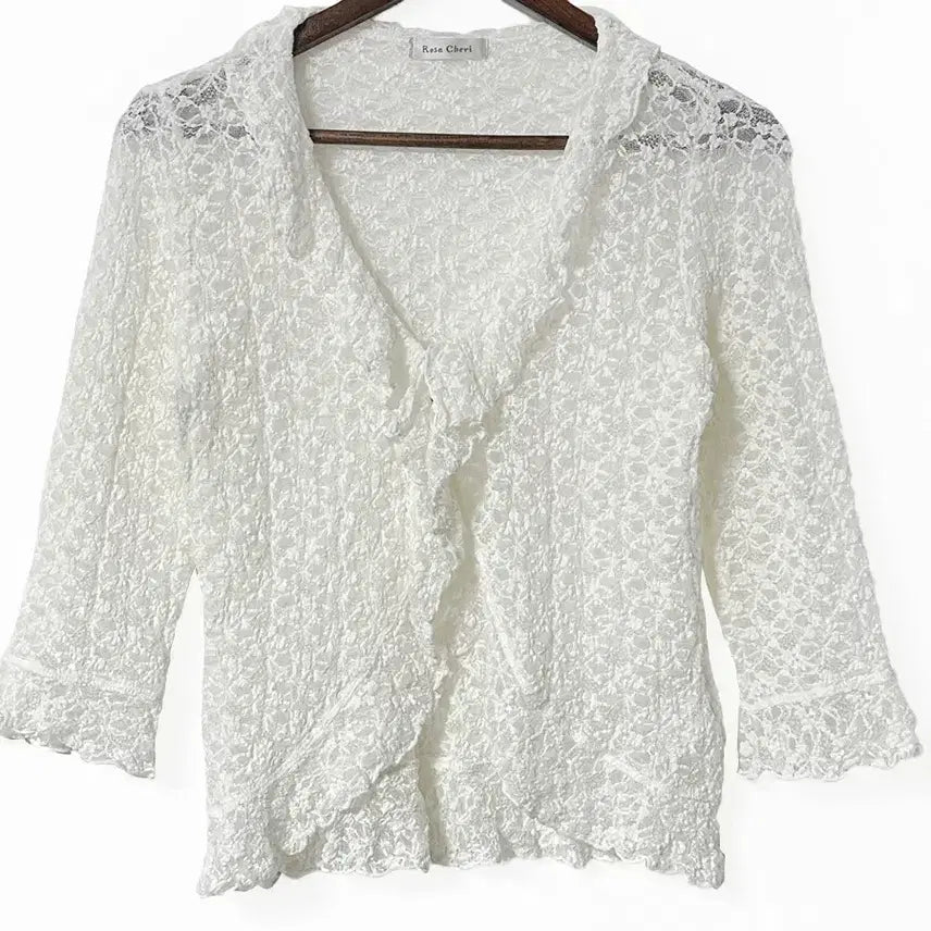 [BUNJANG] Rosa Cherry Lace Ruffle Shiring Cardigan Jacket Ivory / 일본빈티지 로사체리 레이스러플셔링가디건자켓아이보리 모리걸하구미룩갸루y2k