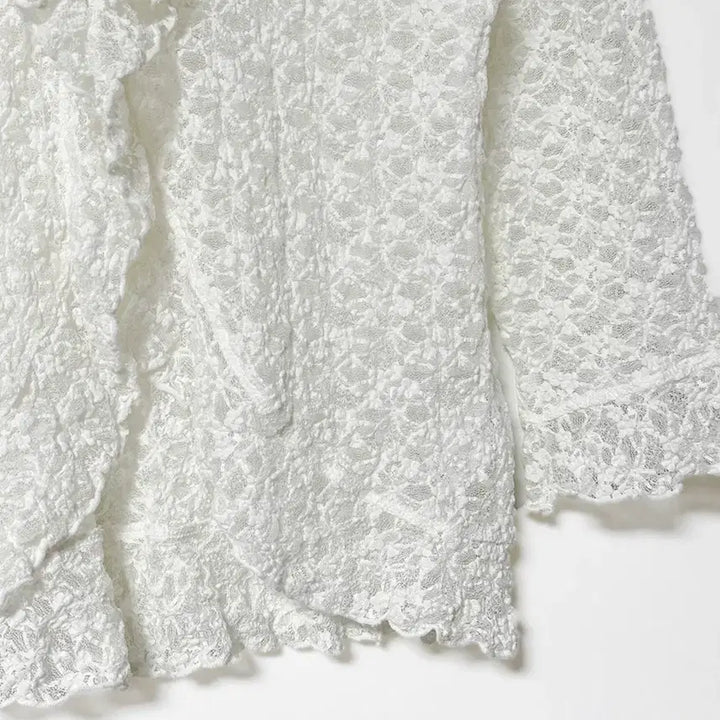[BUNJANG] Rosa Cherry Lace Ruffle Shiring Cardigan Jacket Ivory / 일본빈티지 로사체리 레이스러플셔링가디건자켓아이보리 모리걸하구미룩갸루y2k