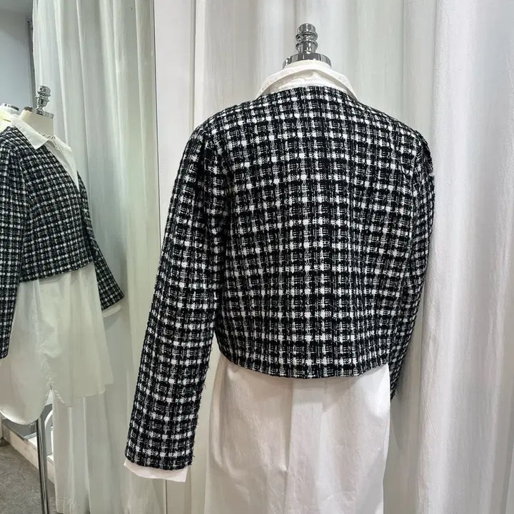[BUNJANG] Tweed Cropped Jacket / 트위드자켓 봄자켓 노카라자켓 봄신상 체크자켓 크롭자켓