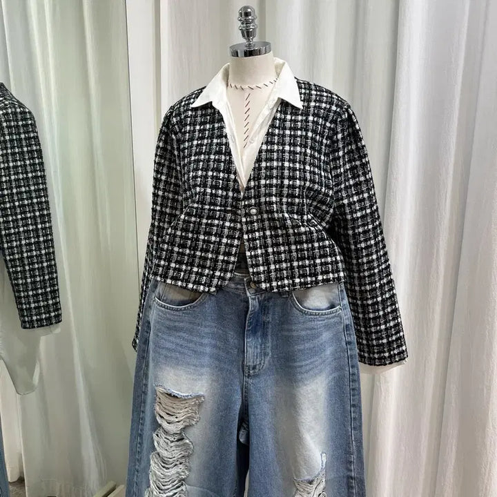 [BUNJANG] Tweed Cropped Jacket / 트위드자켓 봄자켓 노카라자켓 봄신상 체크자켓 크롭자켓