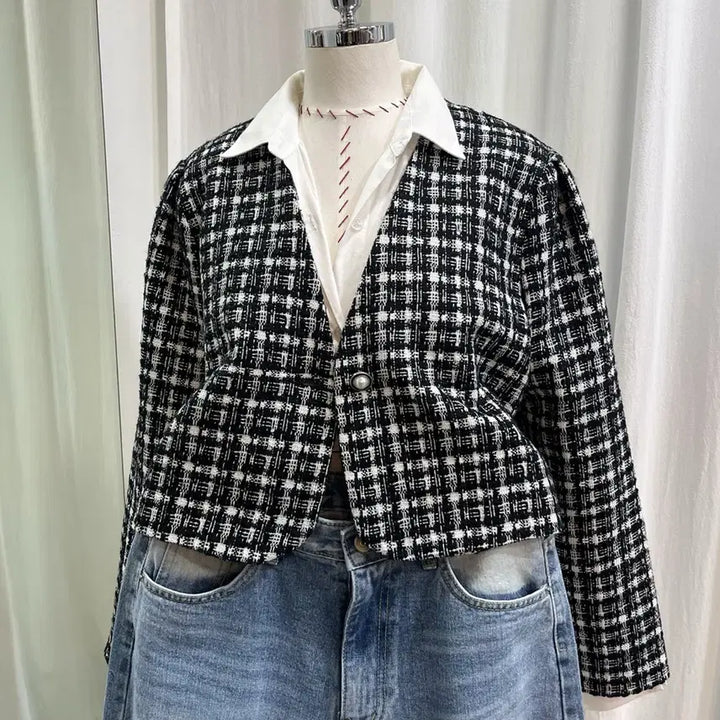 [BUNJANG] Tweed Cropped Jacket / 트위드자켓 봄자켓 노카라자켓 봄신상 체크자켓 크롭자켓