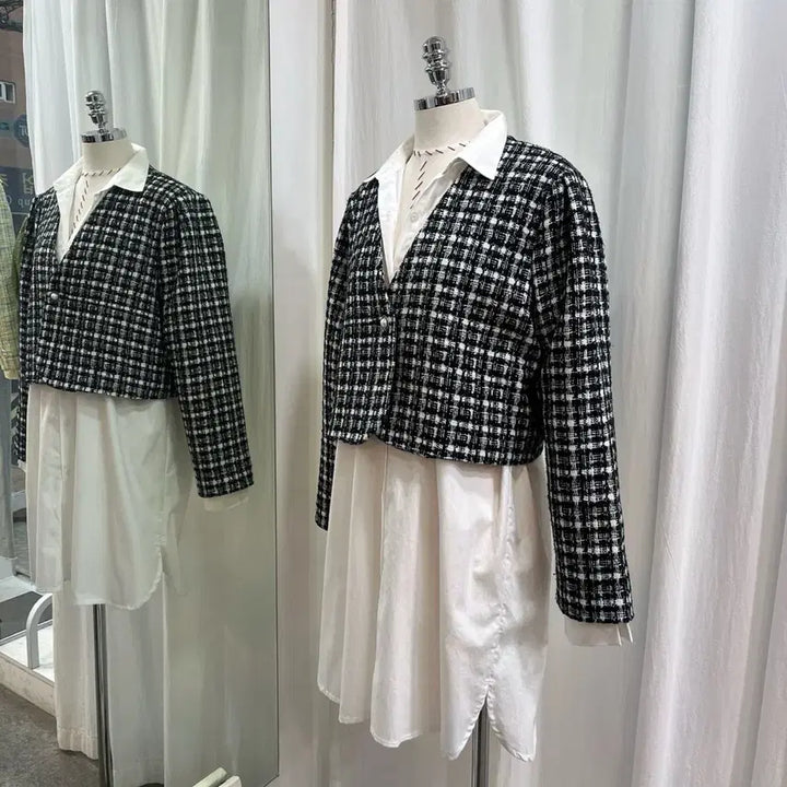 [BUNJANG] Tweed Cropped Jacket / 트위드자켓 봄자켓 노카라자켓 봄신상 체크자켓 크롭자켓