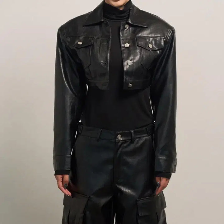 [BUNJANG] Project Wave Leather Multi Crop Jacket / 프로젝트웨이브 레더 멀티 크롭 자켓