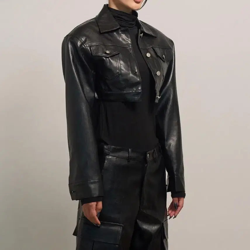 [BUNJANG] Project Wave Leather Multi Crop Jacket / 프로젝트웨이브 레더 멀티 크롭 자켓