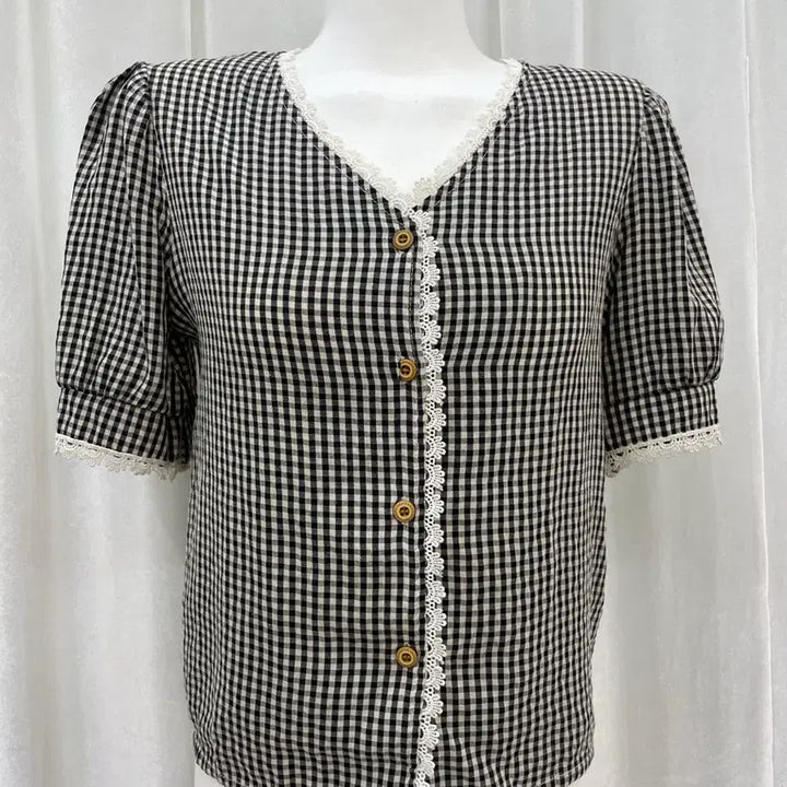 [BUNJANG] IFENE Check Lace Blouse / 이프네 체크  레이스 블라우스