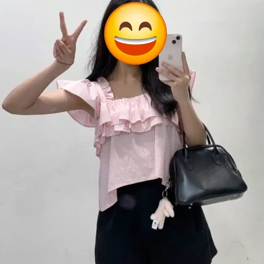 [BUNJANG] Thetis Baby Pink Short Sleeve Blouse / 더티스 베이비 핑크 반팔 블라우스