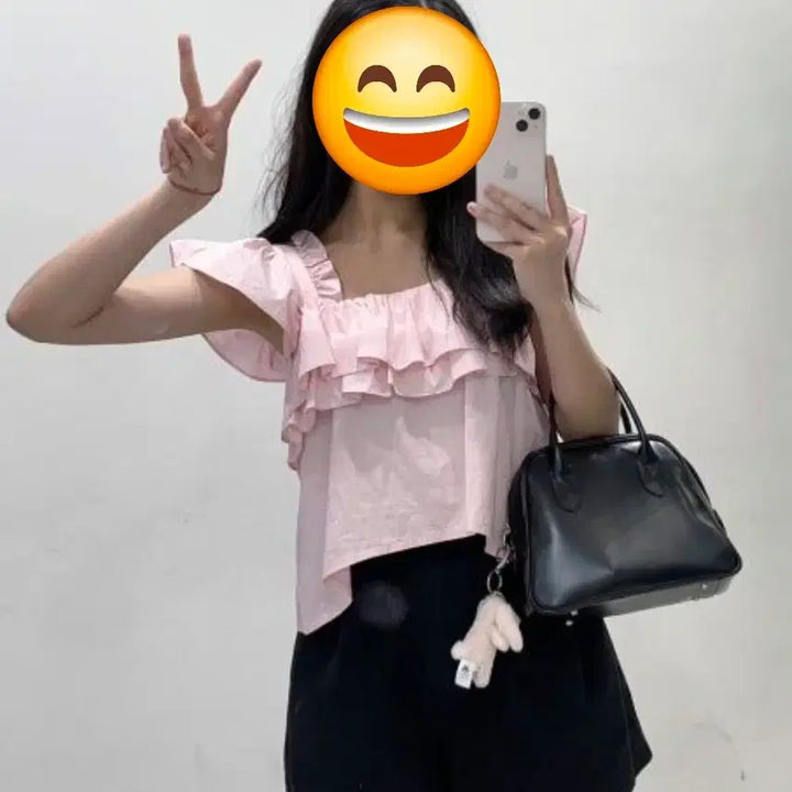 [BUNJANG] Thetis Baby Pink Short Sleeve Blouse / 더티스 베이비 핑크 반팔 블라우스